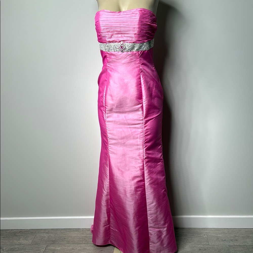 Pink Ruched Strapless Prom Gown